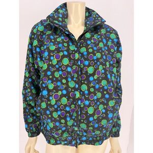 Y2K EVR Bubble Print Windbreaker Jacket Fleece Lined Zip Up Neon Grunge Size S